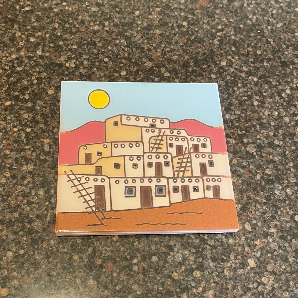 Ceresarda New Mexico Hand Painted Tile from Taos Pueblo 6” Square